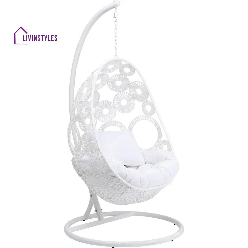 Flutter Single Seater Hanging Swing With Stand For Balcony Garden (White) - Swings
