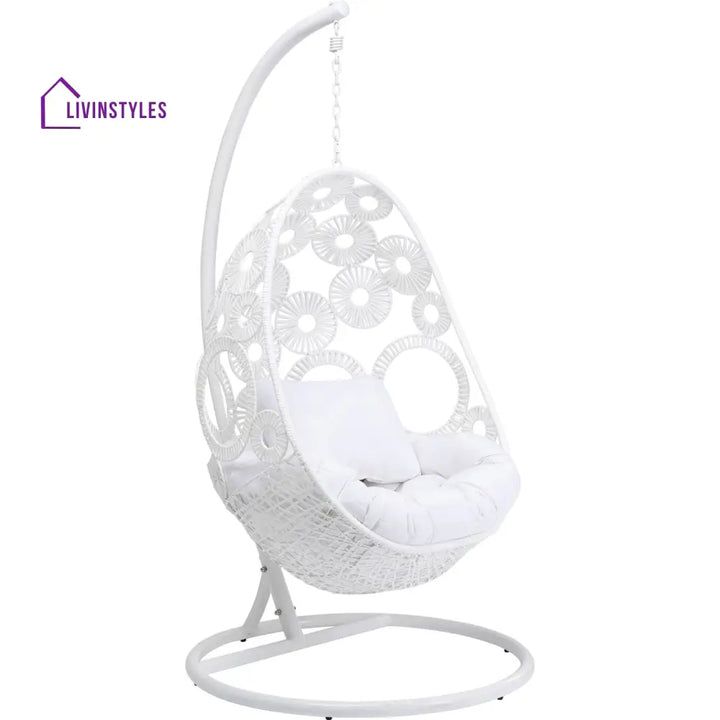Flutter Single Seater Hanging Swing With Stand For Balcony Garden (White) - Swings