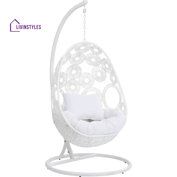Flutter Single Seater Hanging Swing With Stand For Balcony Garden (White) - Swings