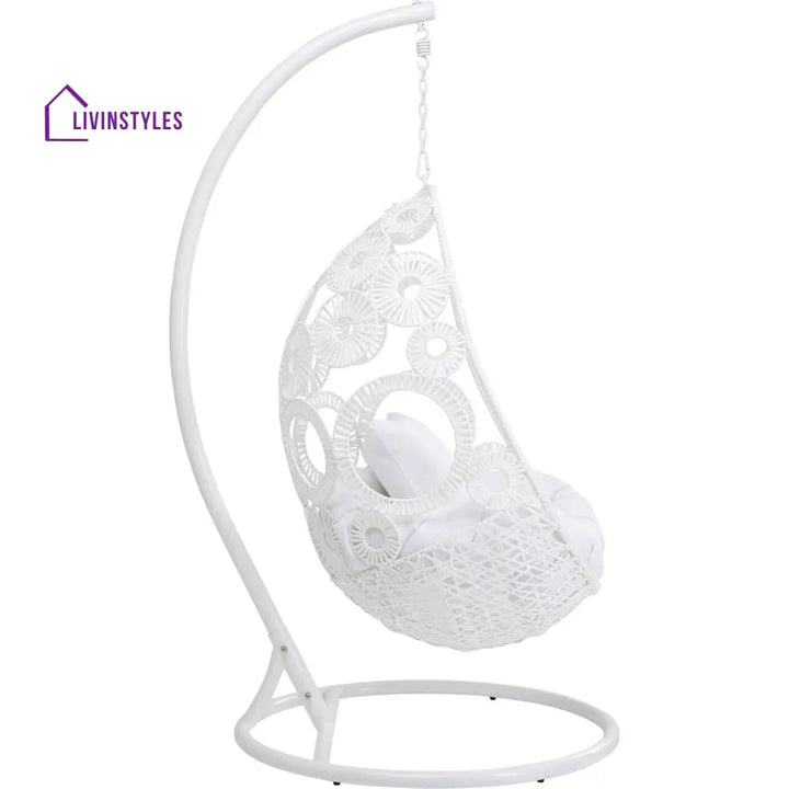 Flutter Single Seater Hanging Swing With Stand For Balcony Garden (White) - Swings