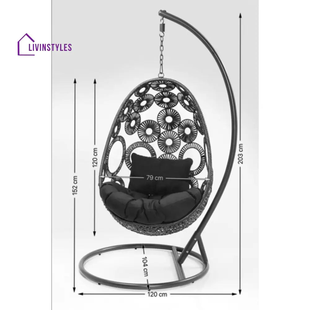 Flutter Single Seater Hanging Swing With Stand For Balcony Garden (White) - Swings