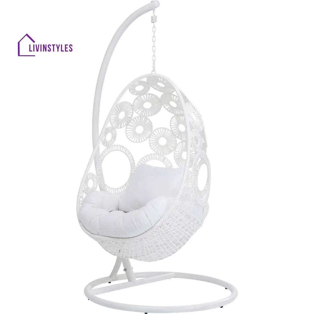 Flutter Single Seater Hanging Swing With Stand For Balcony Garden (White) - Swings