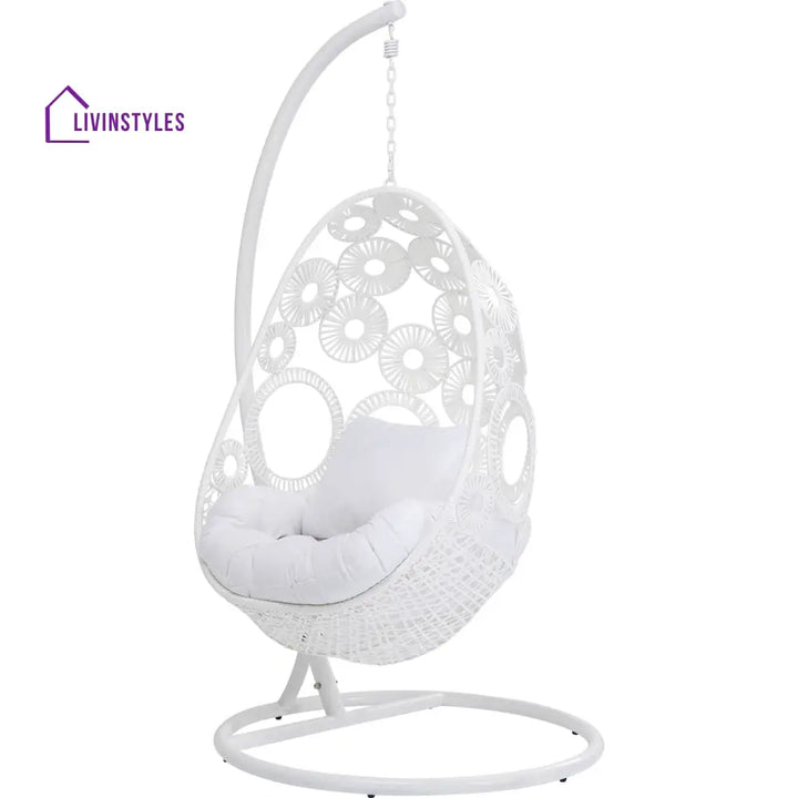 Flutter Single Seater Hanging Swing With Stand For Balcony Garden (White) - Swings
