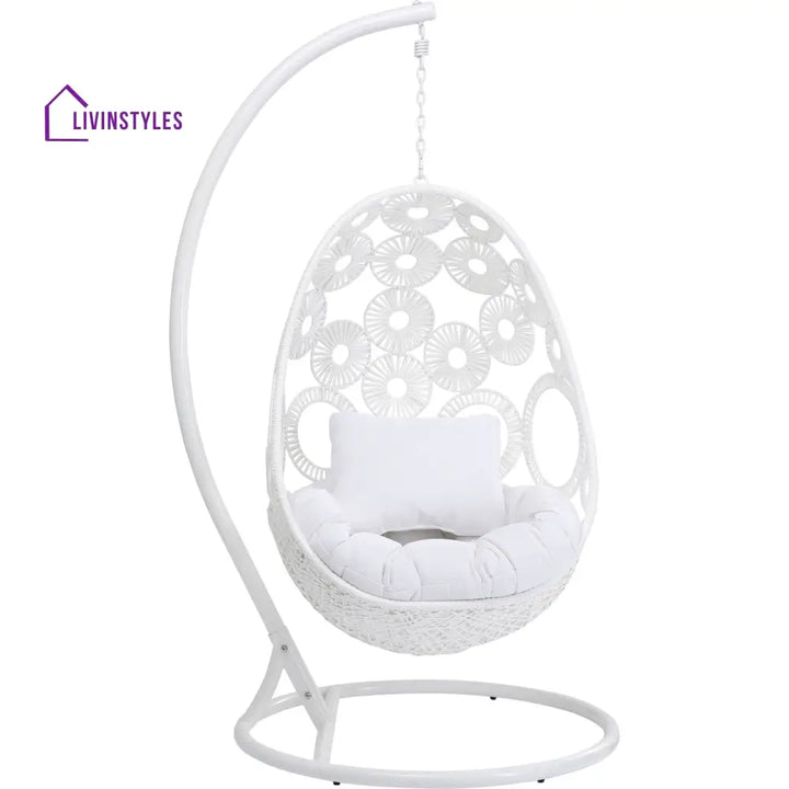 Flutter Single Seater Hanging Swing With Stand For Balcony Garden (White) - Swings