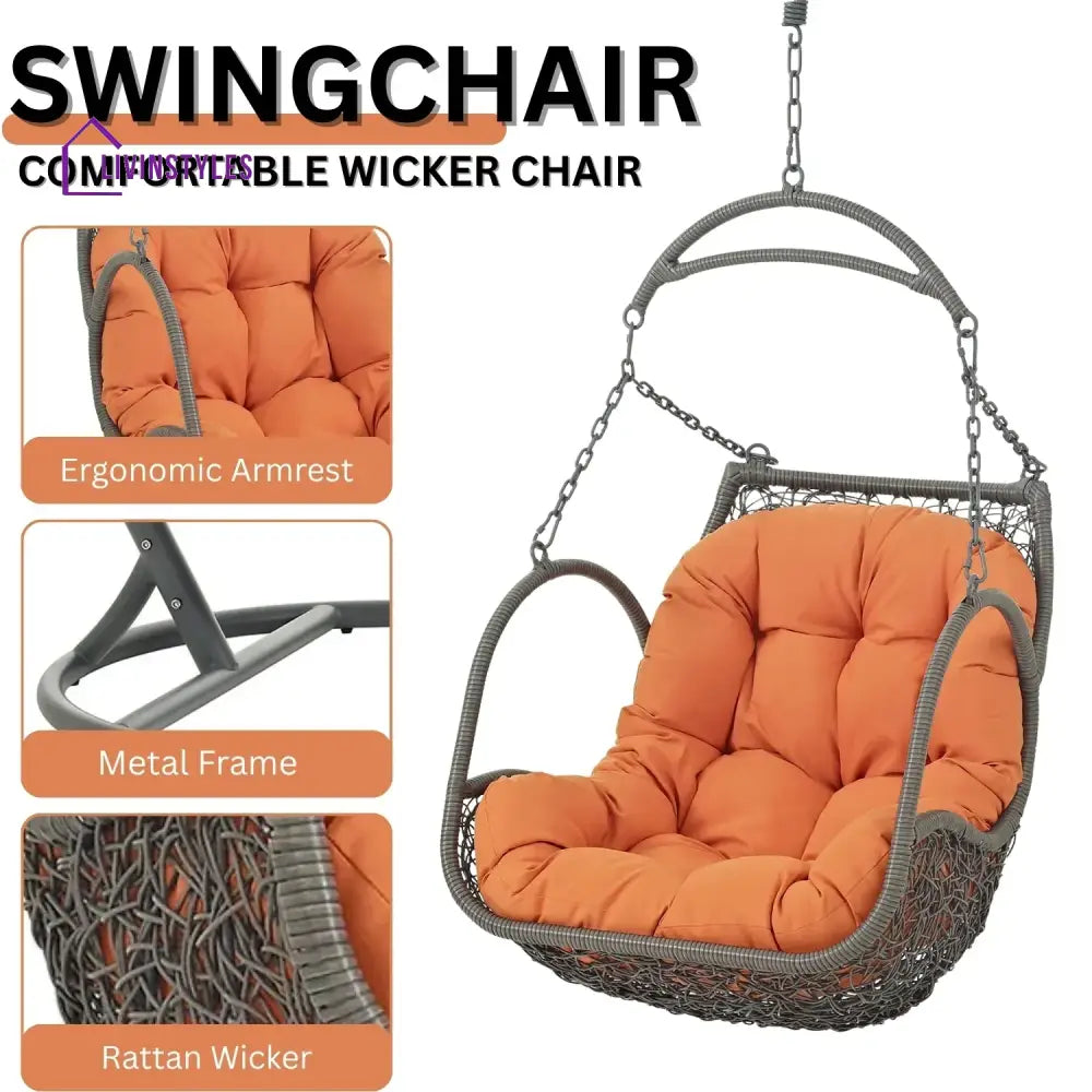 Folake Outdoor Rattan Wicker Hanging Swing Chair with Cushion - Swing