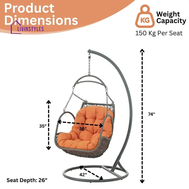Folake Outdoor Rattan Wicker Hanging Swing Chair with Cushion - Swing