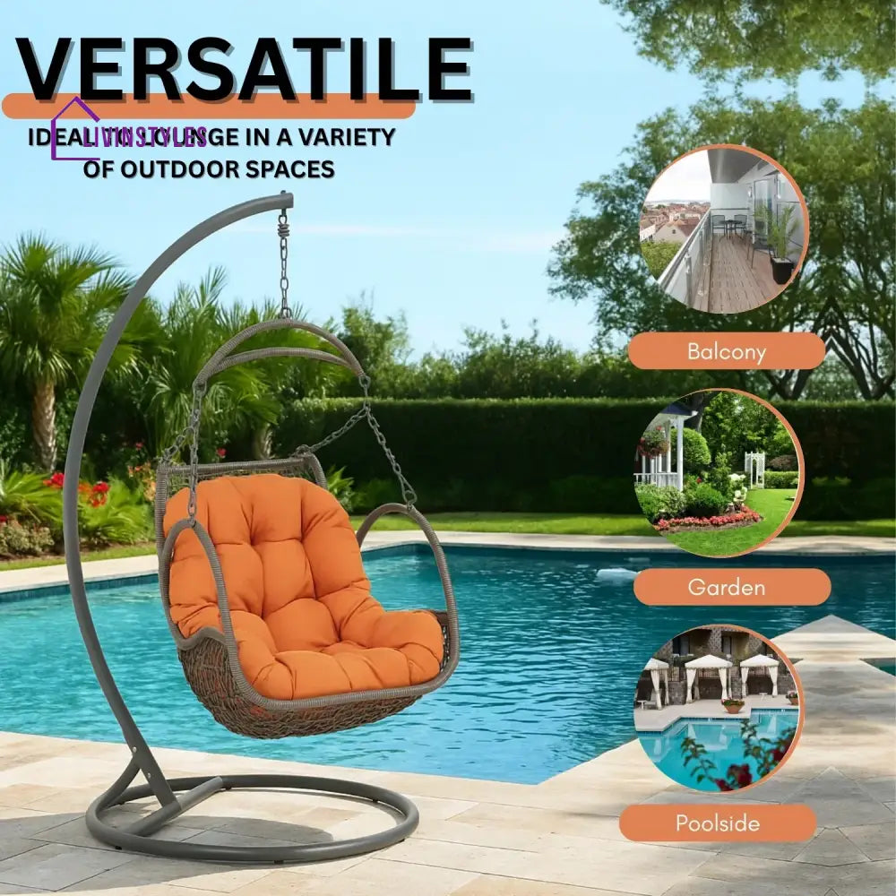 Folake Outdoor Rattan Wicker Hanging Swing Chair with Cushion - Swing