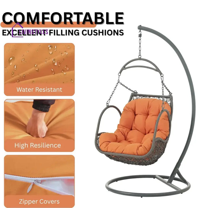 Folake Outdoor Rattan Wicker Hanging Swing Chair with Cushion - Swing