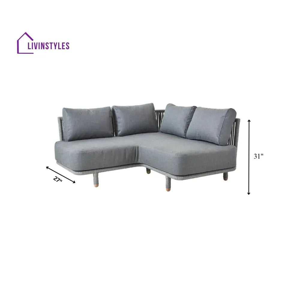 Folliero Outdoor Sofa Set 2 Seater 1 Corner Module and 1 Center Table Braided & Rope (Grey) - Sofa Sets