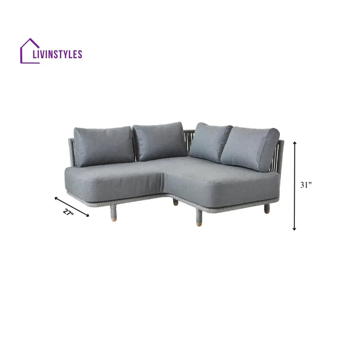 Folliero Outdoor Sofa Set 2 Seater 1 Corner Module and 1 Center Table Braided & Rope (Grey) - Sofa Sets