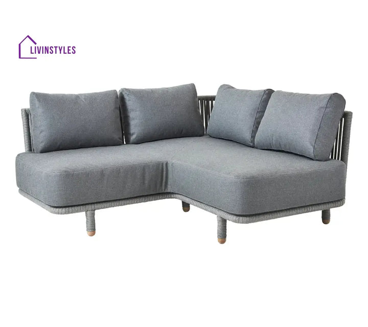 Folliero Outdoor Sofa Set 2 Seater 1 Corner Module and 1 Center Table Braided & Rope (Grey) - Sofa Sets