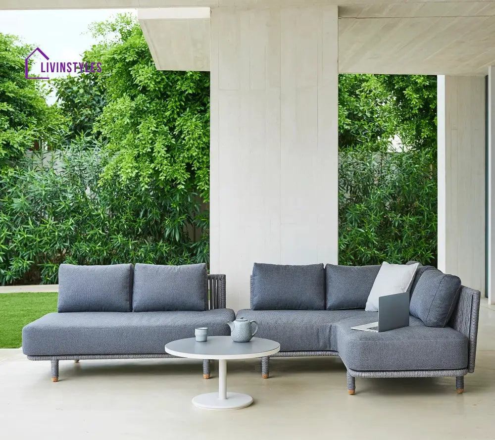 Folliero Outdoor Sofa Set 2 Seater 1 Corner Module and 1 Center Table Braided & Rope (Grey) - Sofa Sets