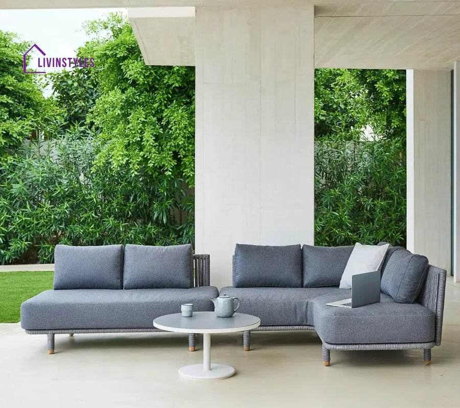 Folliero Outdoor Sofa Set 2 Seater 1 Corner Module and 1 Center Table Braided & Rope (Grey) - Sofa Sets