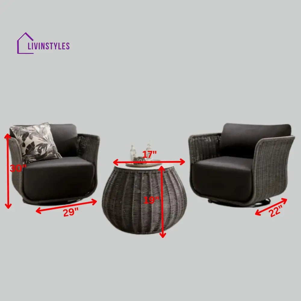 Fons Outdoor Patio Seating Set 2 Chairs and 1 Table Set (Grey) Braided & Rope - Coffee Table Sets