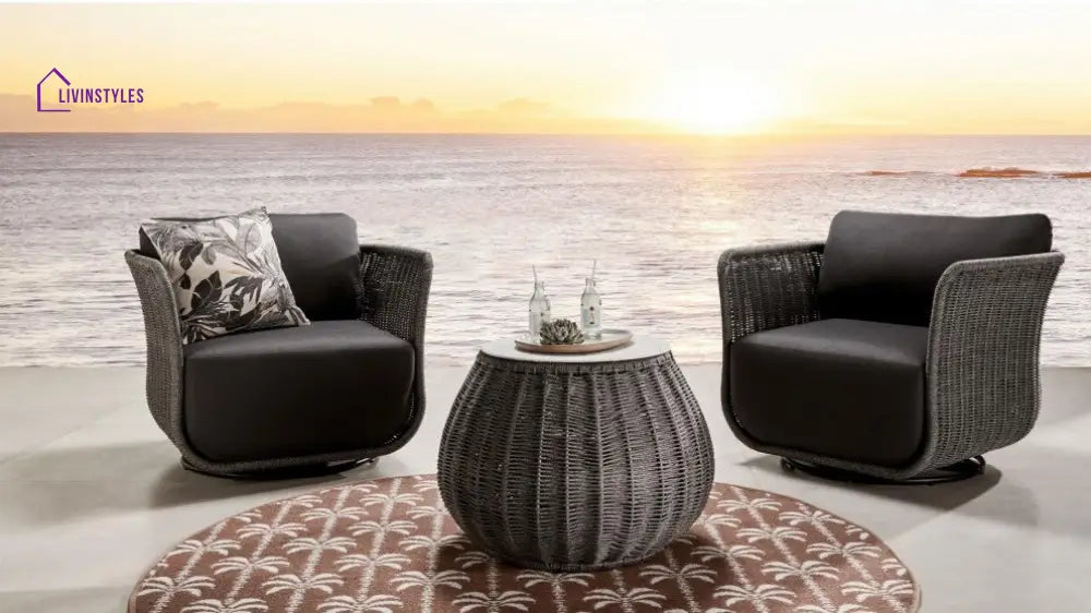 Fons Outdoor Patio Seating Set 2 Chairs and 1 Table Set (Grey) Braided & Rope - Coffee Table Sets