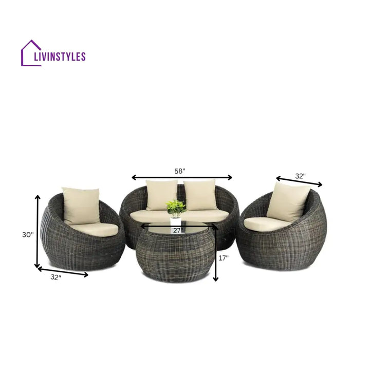Fonsie Outdoor Sofa Set 2 Seater 2 Single seater and 1 Center Table (Cappuccino) - Sofa Sets