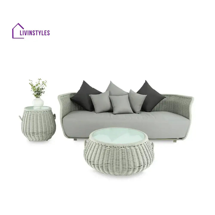 Fonsie Outdoor Sofa Set 3 Seater 1 Side Table and 1 Center Table Set (Grey) Braided & Rope (Copy) - Sofa Sets