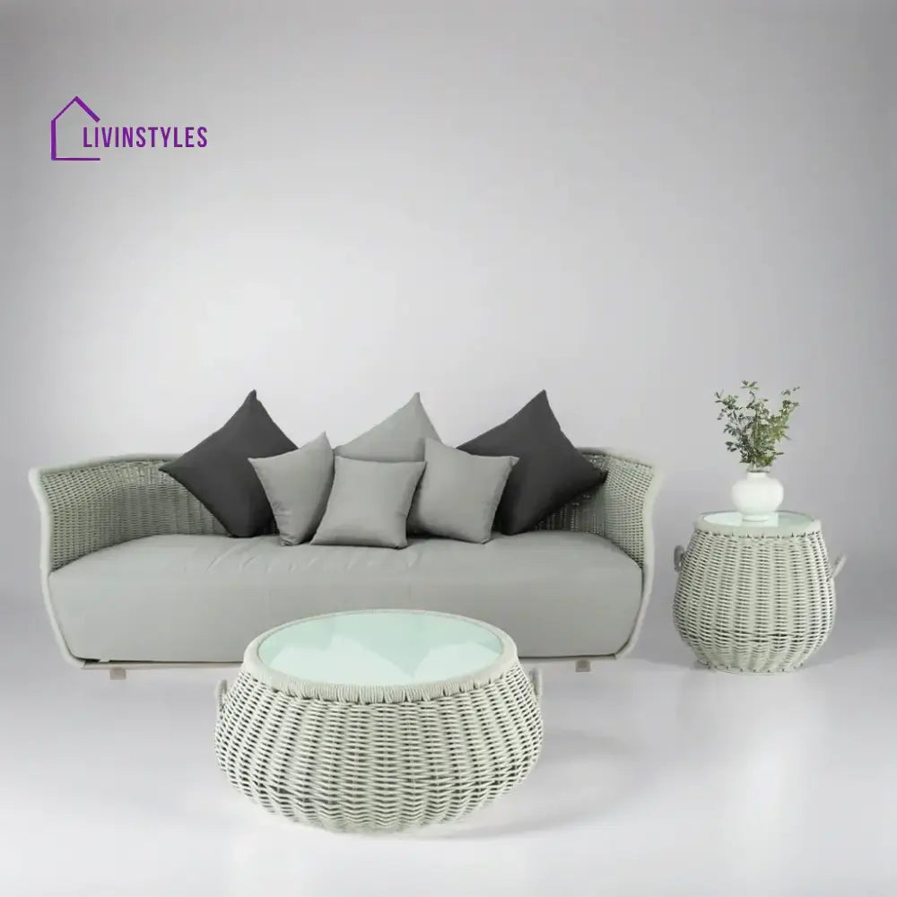 Fonsie Outdoor Sofa Set 3 Seater 1 Side Table and 1 Center Table Set (Grey) Braided & Rope (Copy) - Sofa Sets