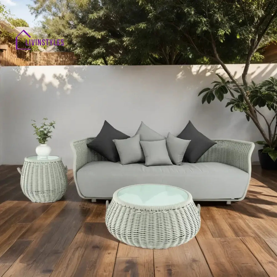 Fonsie Outdoor Sofa Set 3 Seater 1 Side Table and 1 Center Table Set (Grey) Braided & Rope (Copy) - Sofa Sets