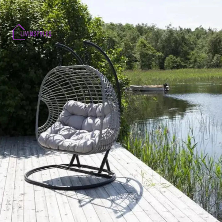 Fonti Double Seater Hanging Swing With Stand For Balcony Garden Swing (Silver) - Swings