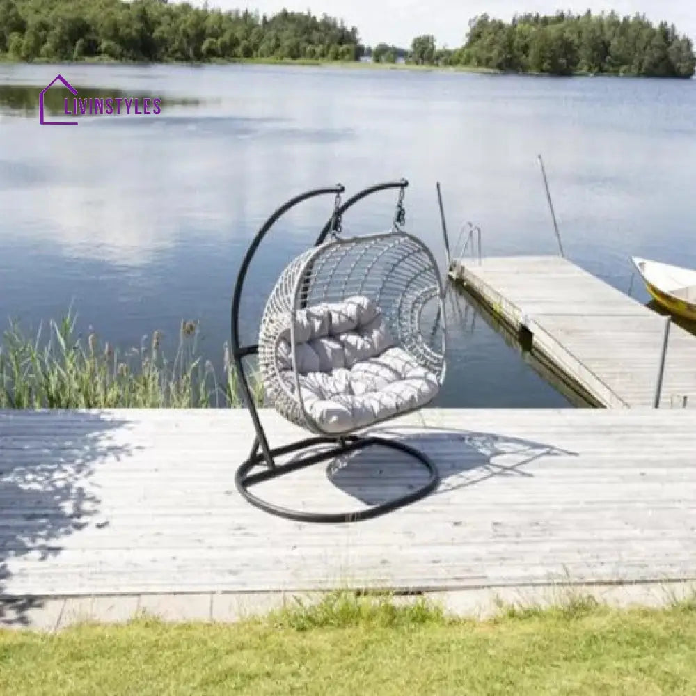 Fonti Double Seater Hanging Swing With Stand For Balcony Garden Swing (Silver) - Swings