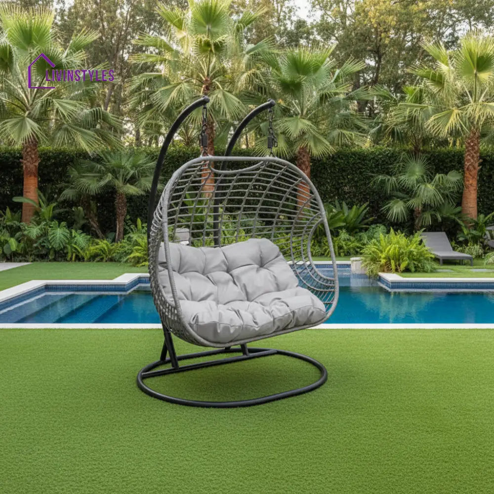 Fonti Double Seater Hanging Swing With Stand For Balcony Garden Swing (Silver) - Swings