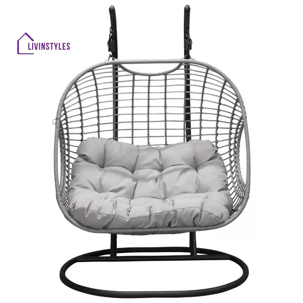 Fonti Double Seater Hanging Swing With Stand For Balcony Garden Swing (Silver) - Swings