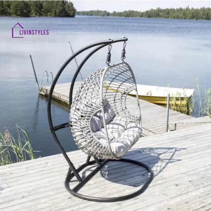 Fonti Double Seater Hanging Swing With Stand For Balcony Garden Swing (Silver) - Swings