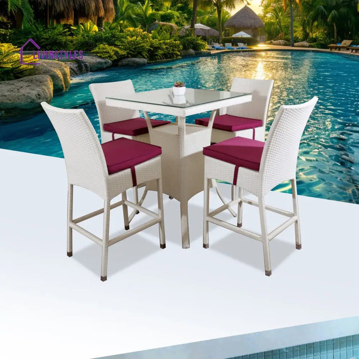 Forst Outdoor Patio Bar Sets 4 Chairs and 1 Table (White) - Bar Sets