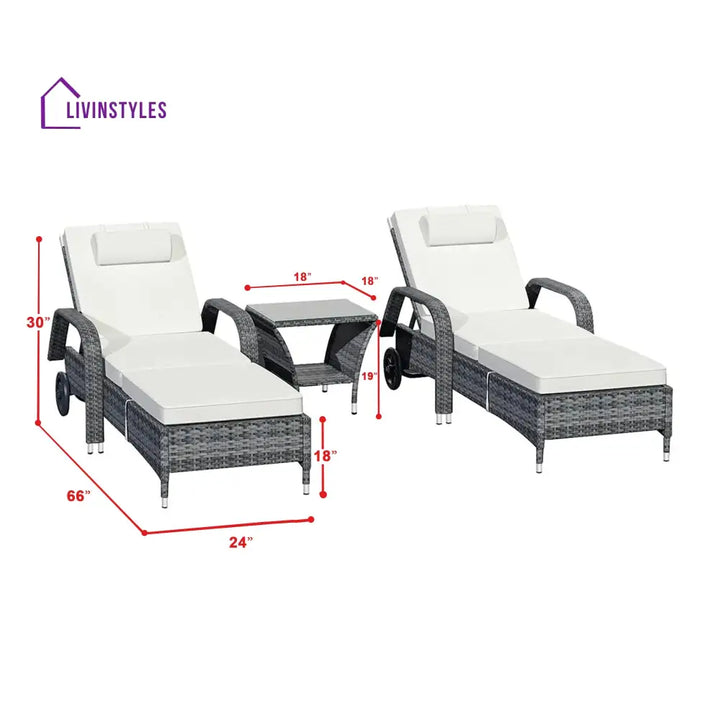 Foster Outdoor Swimming Poolside Lounger (Set of 2) with 1 Side Table (Black + Grey) - Loungers