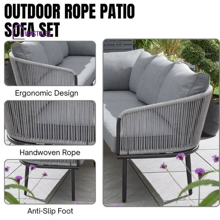 Fozia Outdoor Rope L-Shaped Conversation Sofa Set - Sofa Set