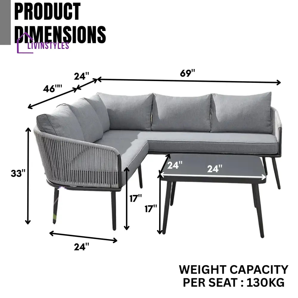Fozia Outdoor Rope L-Shaped Conversation Sofa Set - Sofa Set