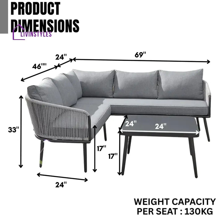 Fozia Outdoor Rope L-Shaped Conversation Sofa Set - Sofa Set
