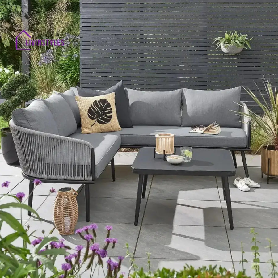 Fozia Outdoor Rope L-Shaped Conversation Sofa Set - Sofa Set