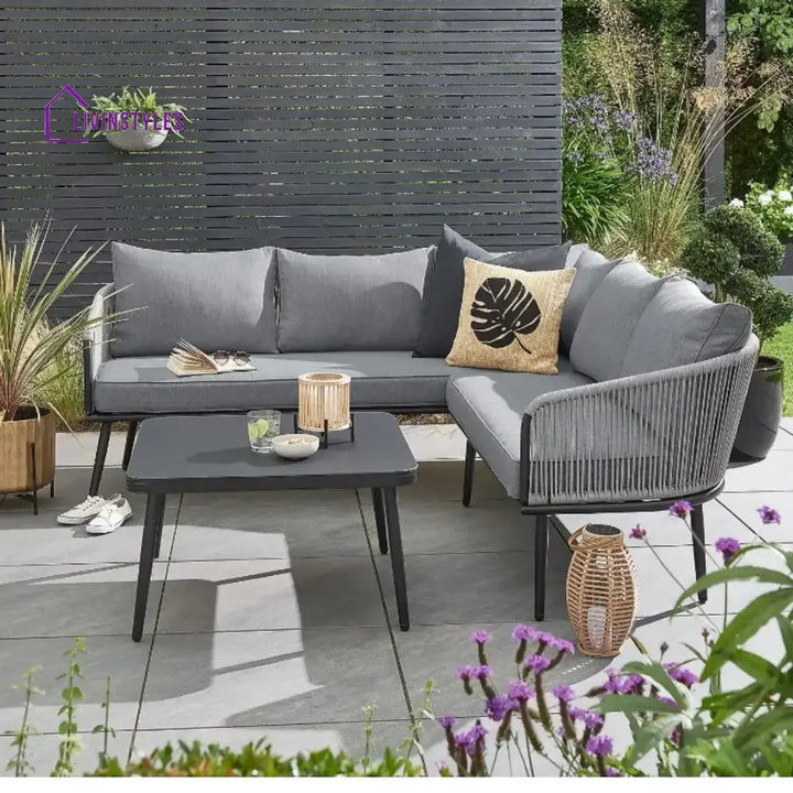 Fozia Outdoor Rope L-Shaped Conversation Sofa Set - Sofa Set