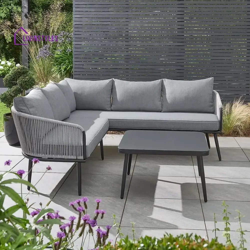 Fozia Outdoor Rope L-Shaped Conversation Sofa Set - Sofa Set