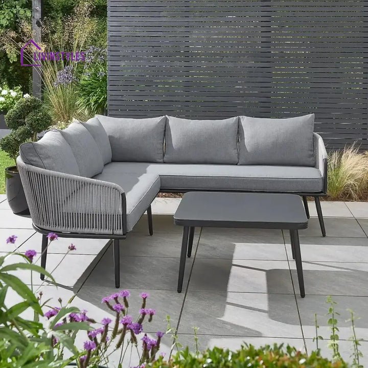 Fozia Outdoor Rope L-Shaped Conversation Sofa Set - Sofa Set