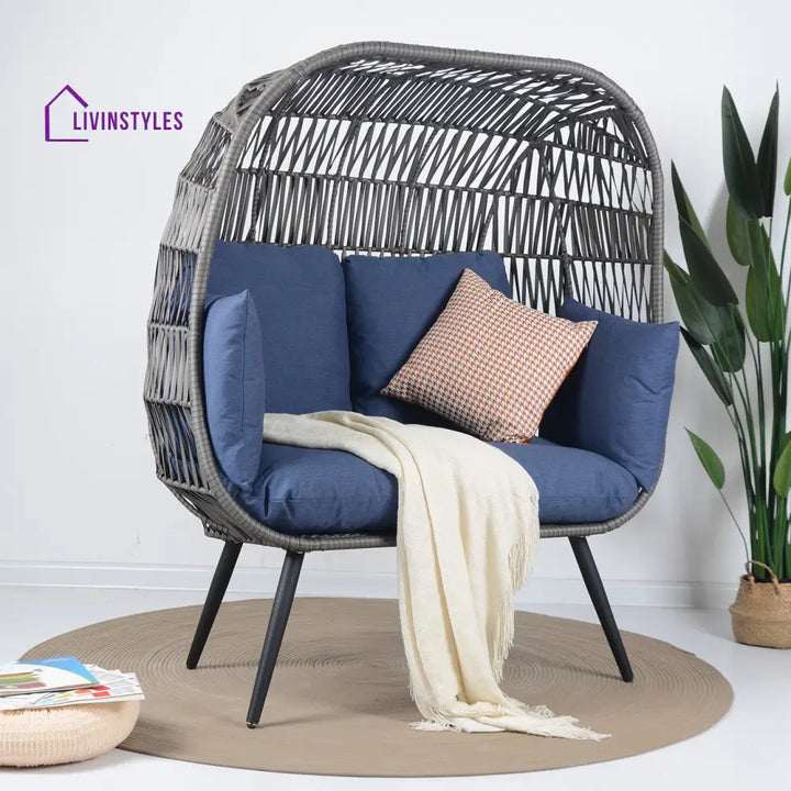 Fraga Double Seater Swing Basket For Balcony & Garden (Grey) - Blue - Swings