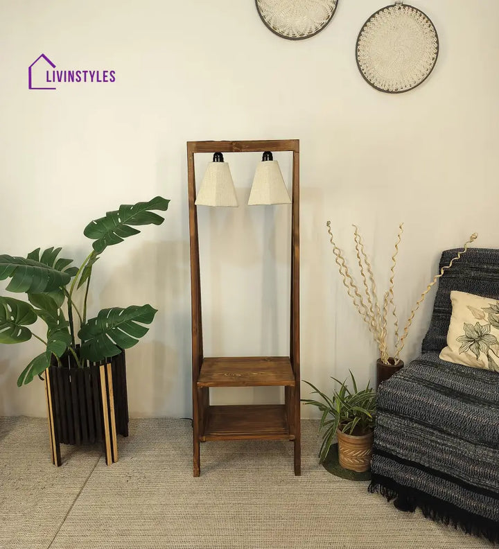 Francis Wooden Floor Lamp With Brown Base And Jute Fabric Lampshade Lamps