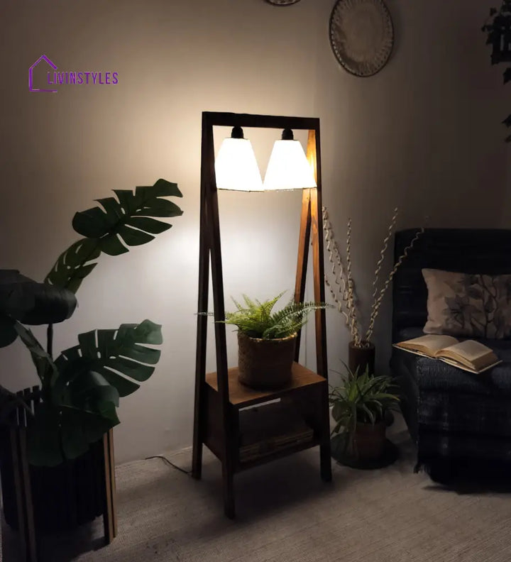 Francis Wooden Floor Lamp With Brown Base And Jute Fabric Lampshade Lamps