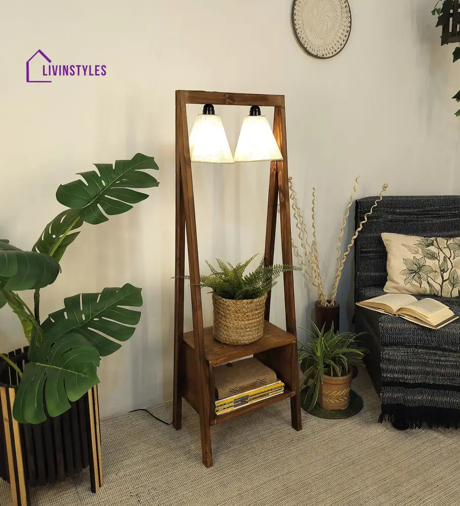 Francis Wooden Floor Lamp With Brown Base And Jute Fabric Lampshade Lamps