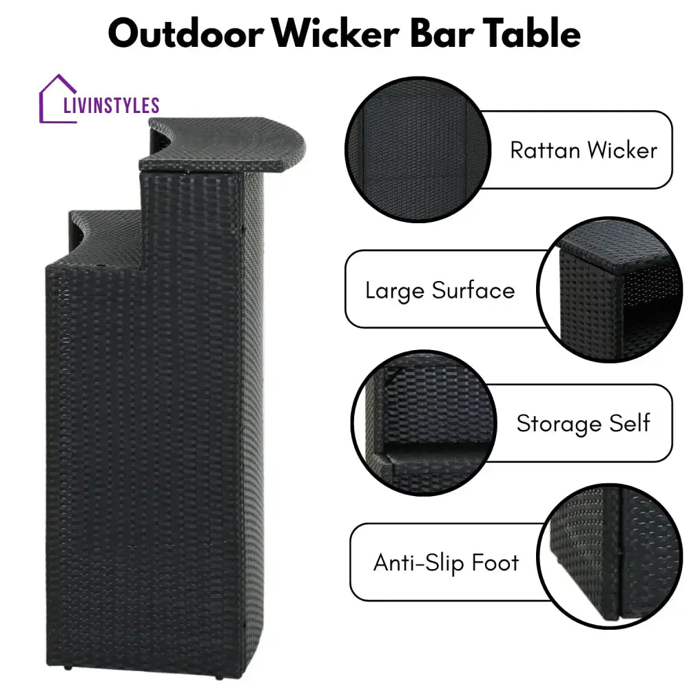 Francisca Outdoor Rattan Wicker Bar Table With a High-Top Design & Integrated Storage Shelf Bar Table