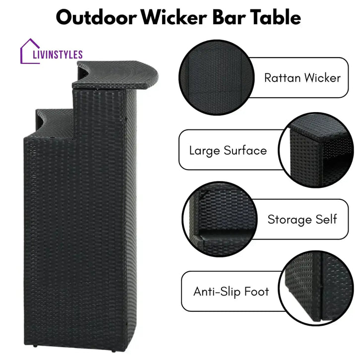 Francisca Outdoor Rattan Wicker Bar Table With a High-Top Design & Integrated Storage Shelf Bar Table
