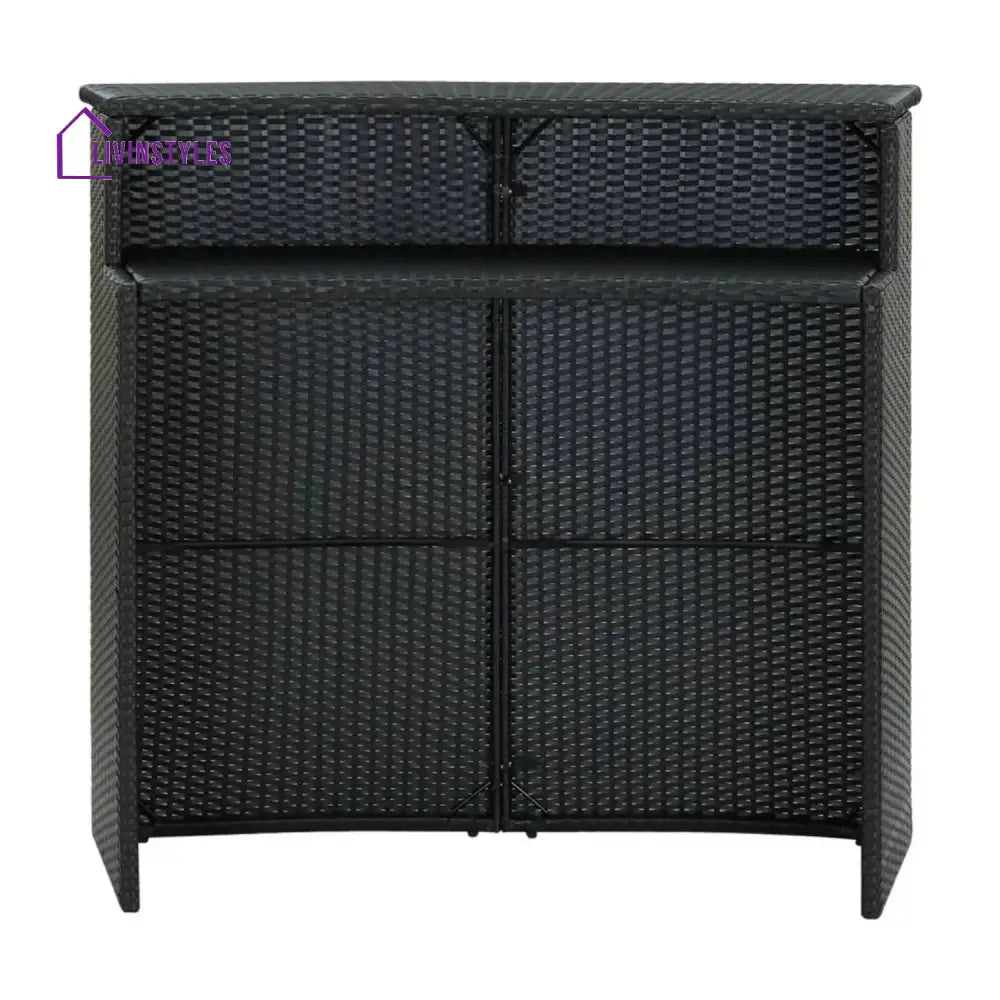 Francisca Outdoor Rattan Wicker Bar Table With a High-Top Design & Integrated Storage Shelf Bar Table