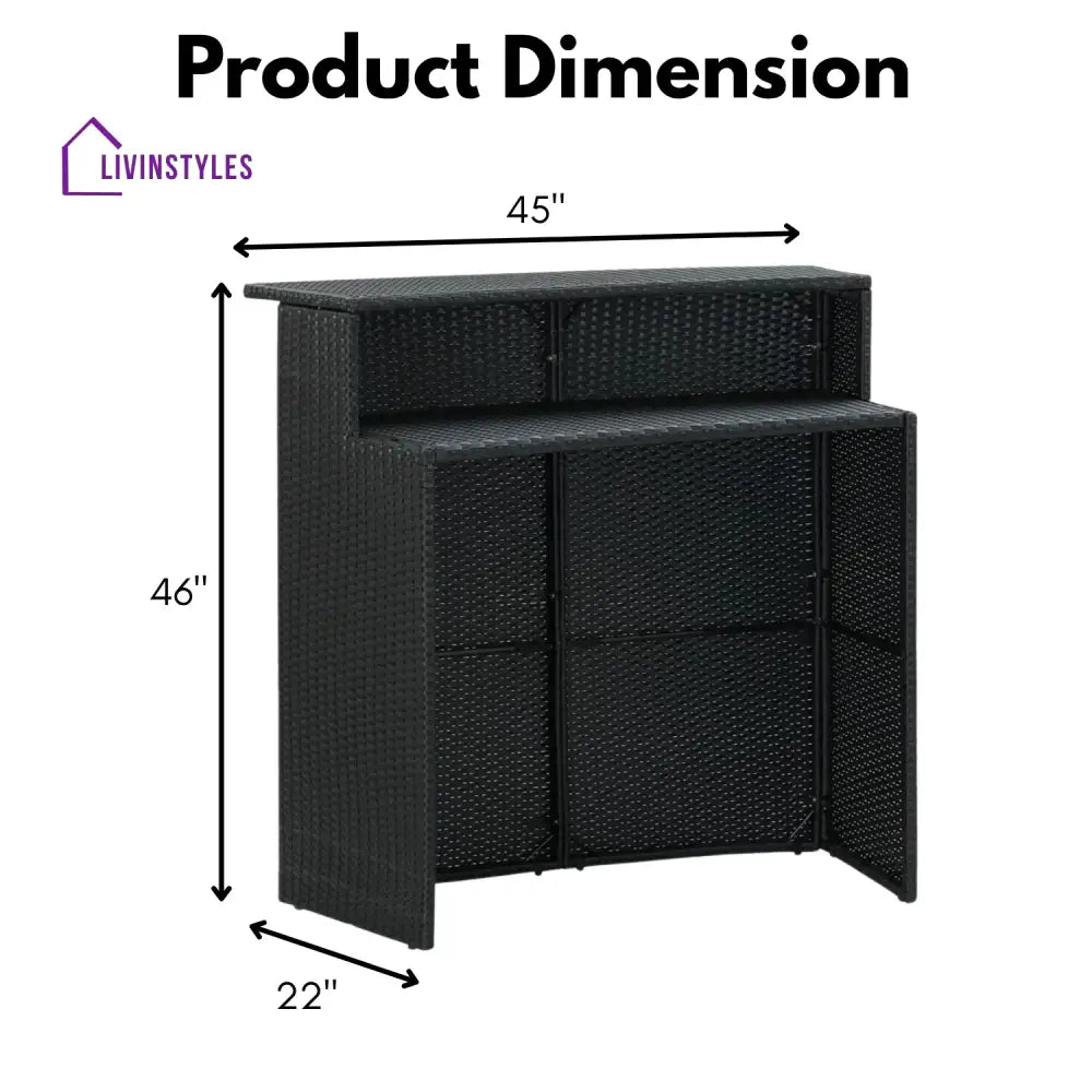 Francisca Outdoor Rattan Wicker Bar Table With a High-Top Design & Integrated Storage Shelf Bar Table
