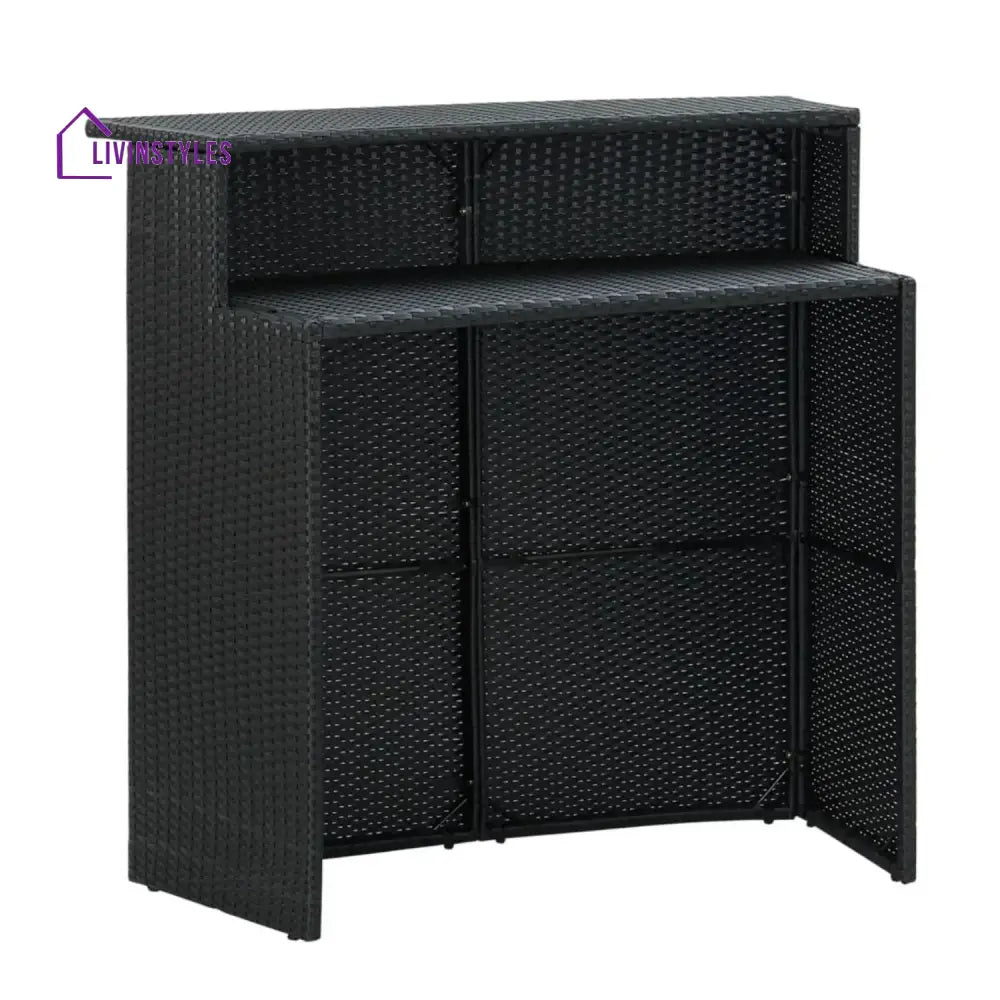 Francisca Outdoor Rattan Wicker Bar Table With a High-Top Design & Integrated Storage Shelf Bar Table
