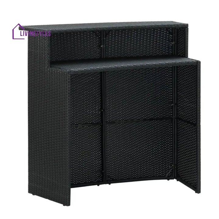 Francisca Outdoor Rattan Wicker Bar Table With a High-Top Design & Integrated Storage Shelf Bar Table