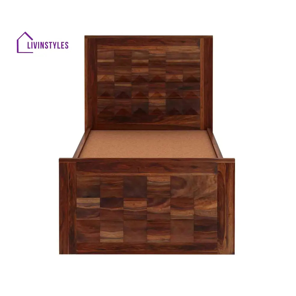 Francisca Solid Sheesham Wood Single Bed With Box Storage (Natural Finish) Bed