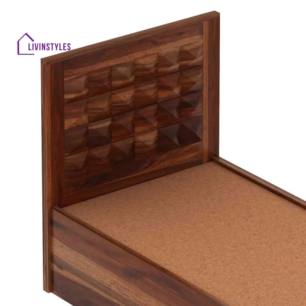 Francisca Solid Sheesham Wood Single Bed With Box Storage (Natural Finish) Bed