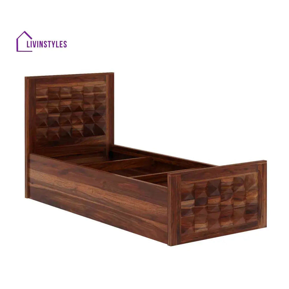 Francisca Solid Sheesham Wood Single Bed With Box Storage (Natural Finish) Bed